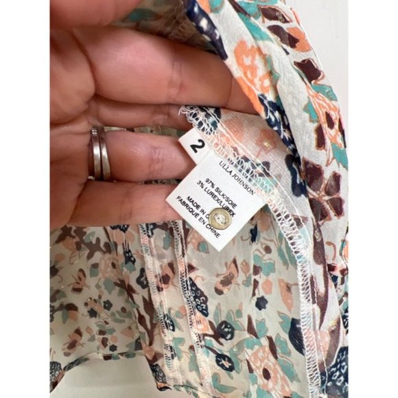 NEW Ulla Johnson Astrid Floral Lurex V-Neck Multicolor Blouse Top - Picture 5 of 7